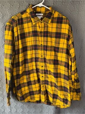 Amazon Essentials Men's XL Flannel Shirt Yellow Black Plaid Regular Fit Cotton